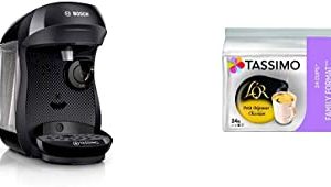 Bosch Electroménager TAS1002 Tassimo Happy Machine à café multi-boissons, 1400 W, 0.7 litre, Noir + Tassimo L’OR Petit Déjeuner Classic 120 boissons (Pack de 5×24 Tdisc)