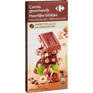 Chocolat au lait noisettes entières Carrés Gourmands 200 g