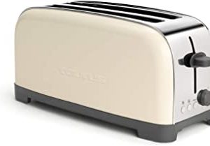Taurus Vintage Cream – Grille-pain 1400W, 6 niveaux de brunissage, Deux fentes extra longues, Fonctions : arrêt, réchauffage et décongélation, Système de centrage automatique, Acier inoxydable