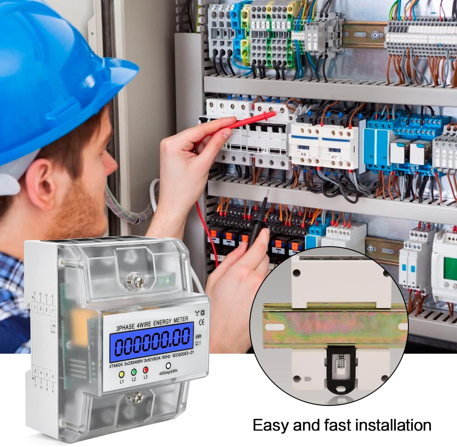 Compteur d’électricité triphasé à 4 fils calibré à trois courants 230/400 V 5-100 A – Image 5