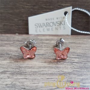 Bijoux en Swarovski Papillon rose orangé et argent de marque Spark montés en boucle d’oreilles.