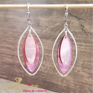 Boucles pendantes en argent et nacre rose LA PETITE SARDINE