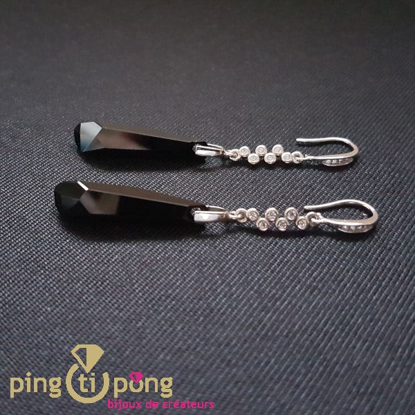 Boucles d’oreilles « stalactites » noir en argent 925 et cristaux de SPARK – Image 2