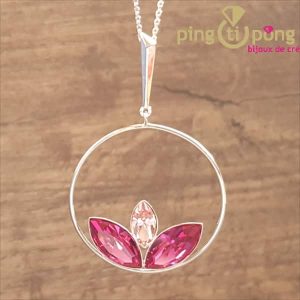 Collier chaînette « LOTUS » en argent rhodié et cristaux roses de SPARK
