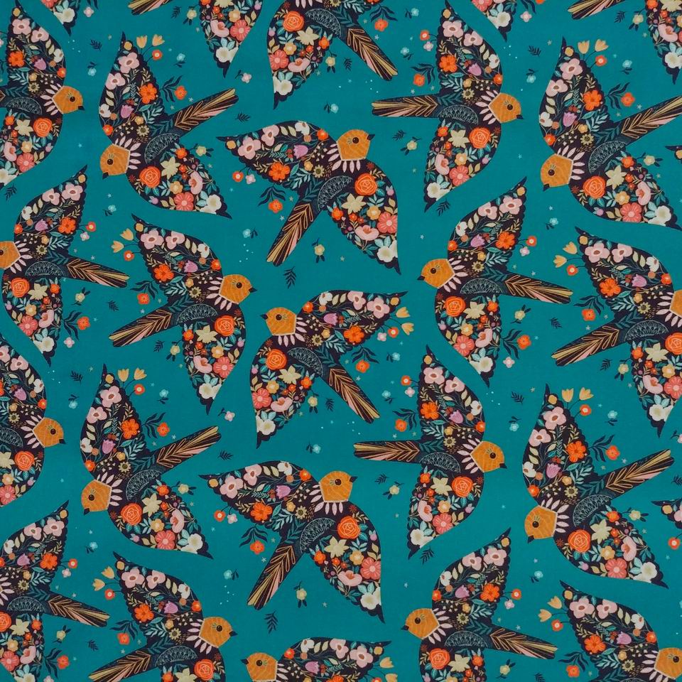 Tissu Good Vibes Hirondelles Bleu Paon – Image 3