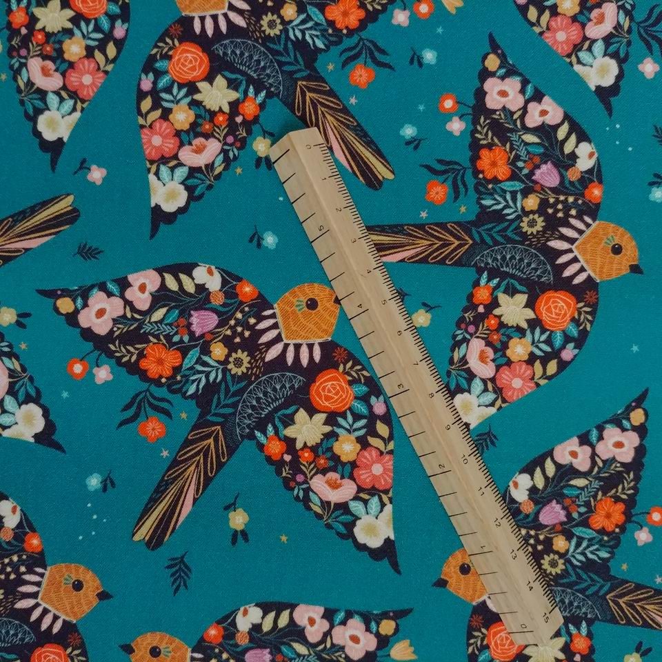 Tissu Good Vibes Hirondelles Bleu Paon – Image 2
