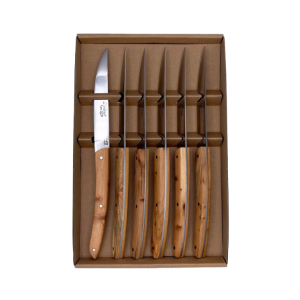 Coffret de 6 Couteaux Le Thiers® lame lisse et manches en bois de genévrier- BJB