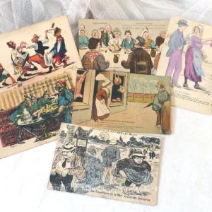 Six anciennes cartes postales humoristiques