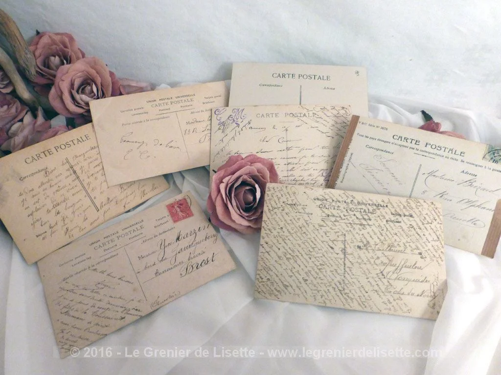 Lot de 7 cartes postales anciennes couple au jardin – Image 3