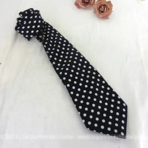 Cravate vintage marine pois blanc