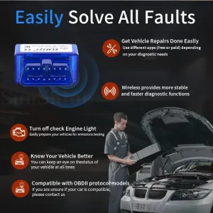 Scanner OBD2 Bluetooth 5.0 avec puce ELM327