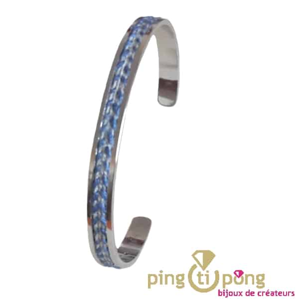 Bracelet jonc original LOU en argent et lin bleu O. LAFOND – Image 4