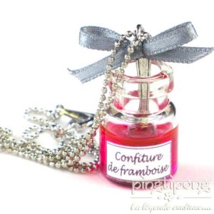 Collier gourmand en pate fimo pot de confiture de framboise rose – Miss bonbon