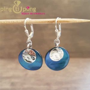 Boucles d’oreilles « La Petite Sardine » en Nacre Bleue et argent