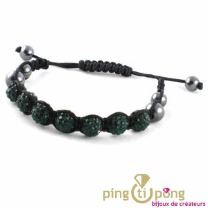 Bracelet shamballa en perles vertes et anthracites