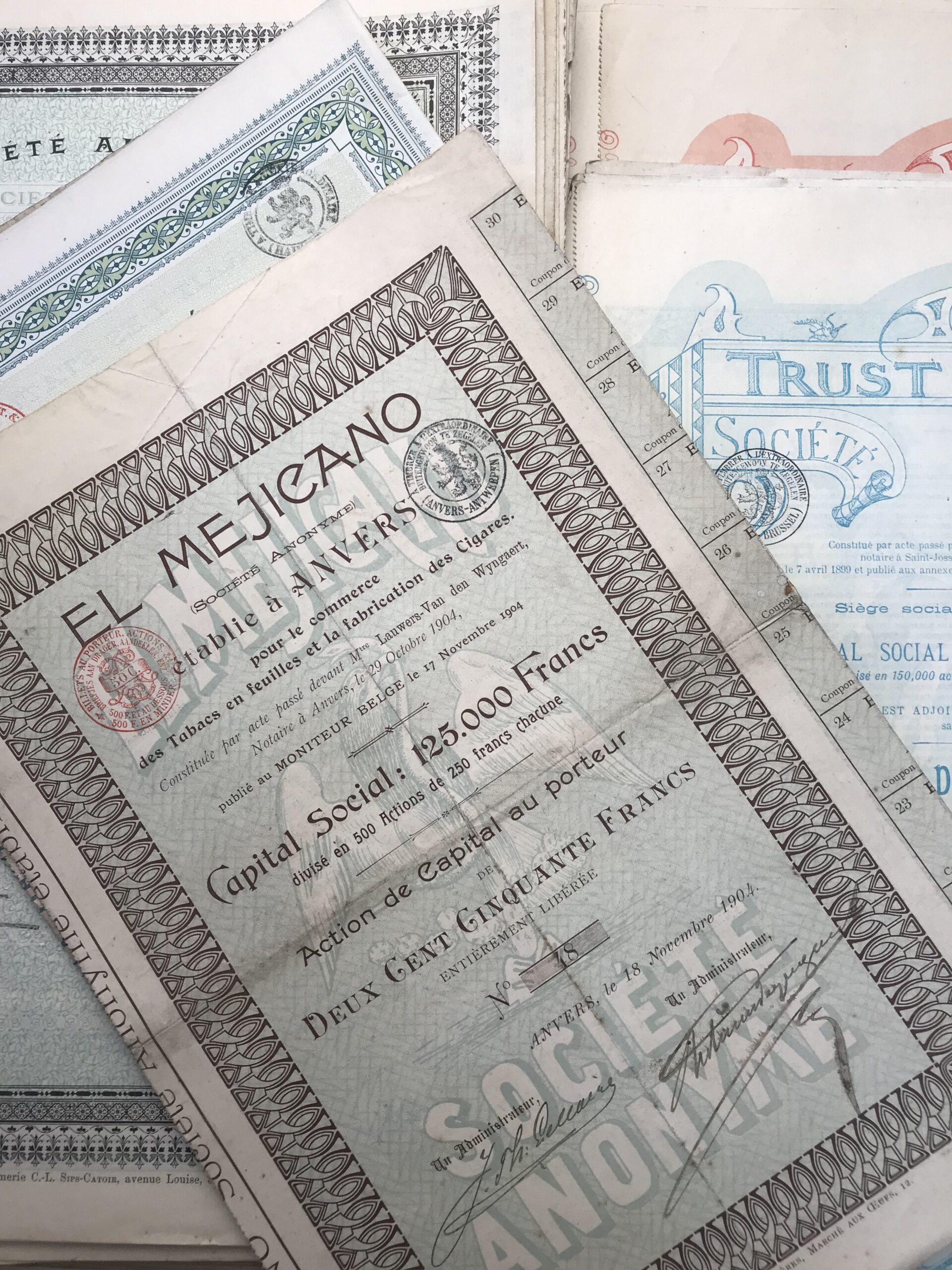 Gros lot de bons au porteur 5 modèles différents de 1898 à 1904