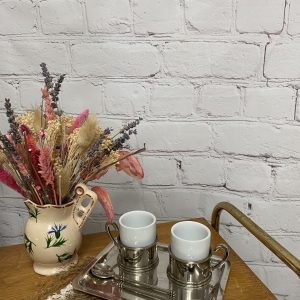 Service duo tasses à moka porte tasses et petit plateau vintage en inox