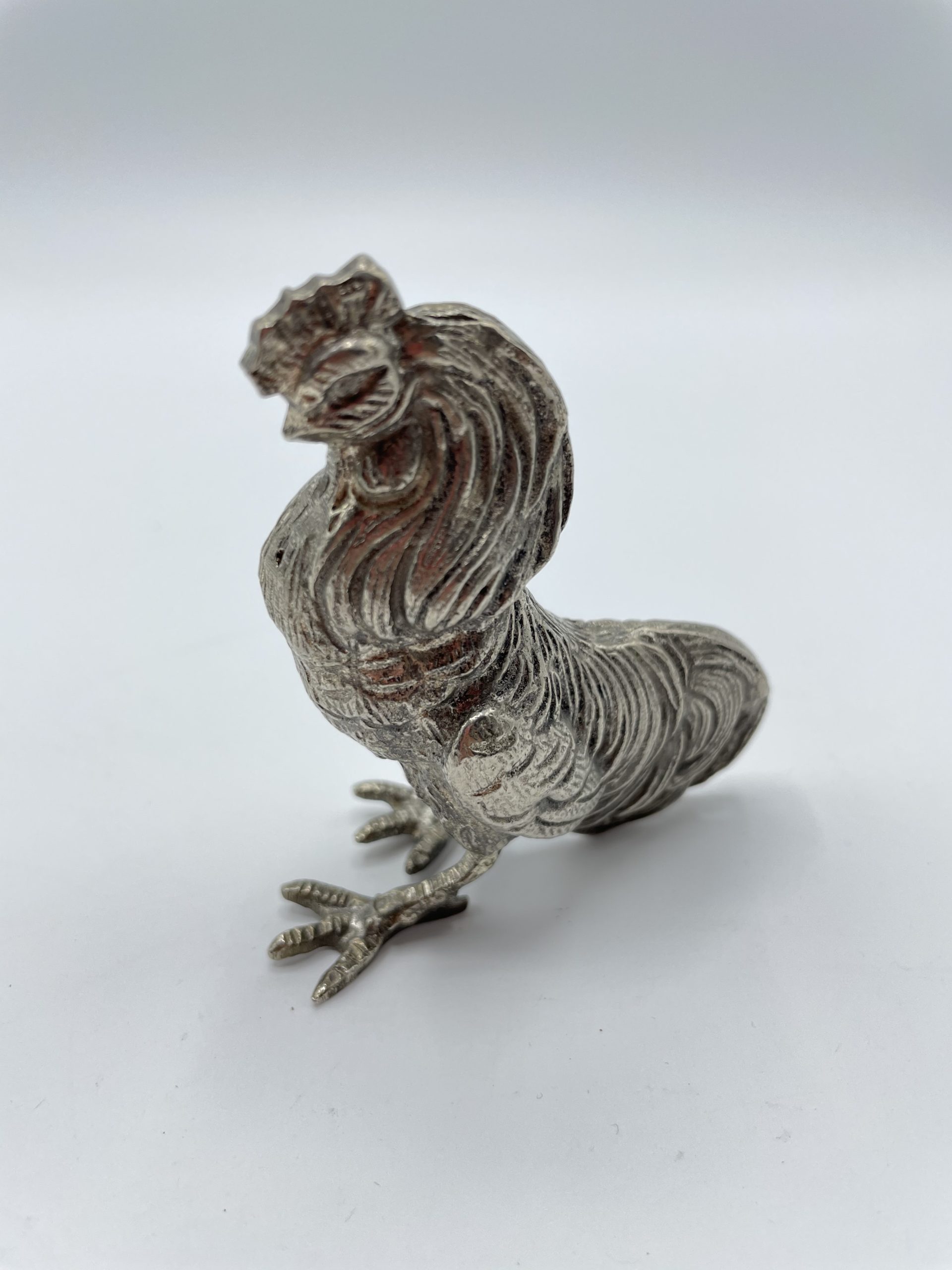 Lot de 2 coqs de combat en métal argenté vintage – Image 3