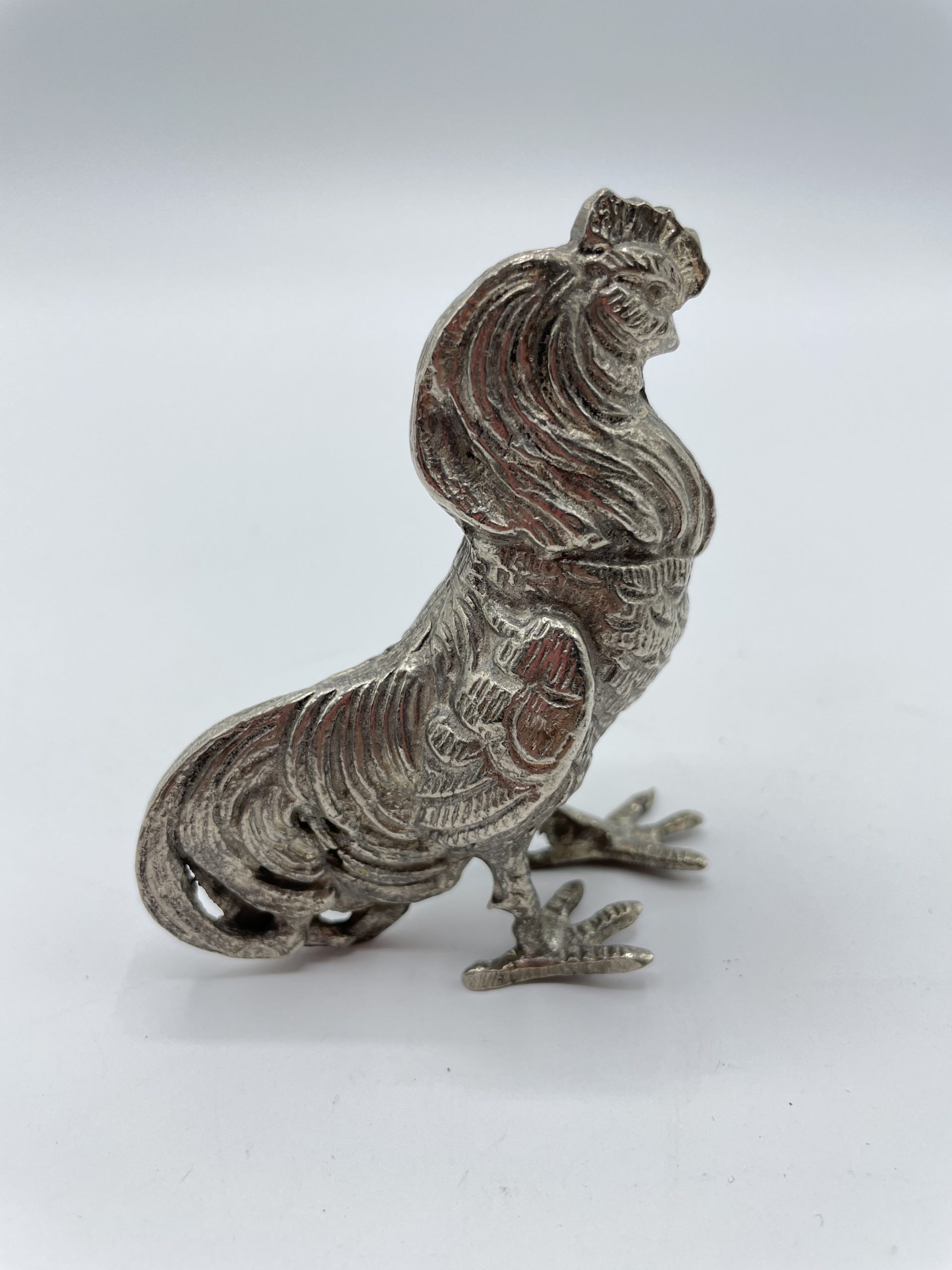 Lot de 2 coqs de combat en métal argenté vintage – Image 2