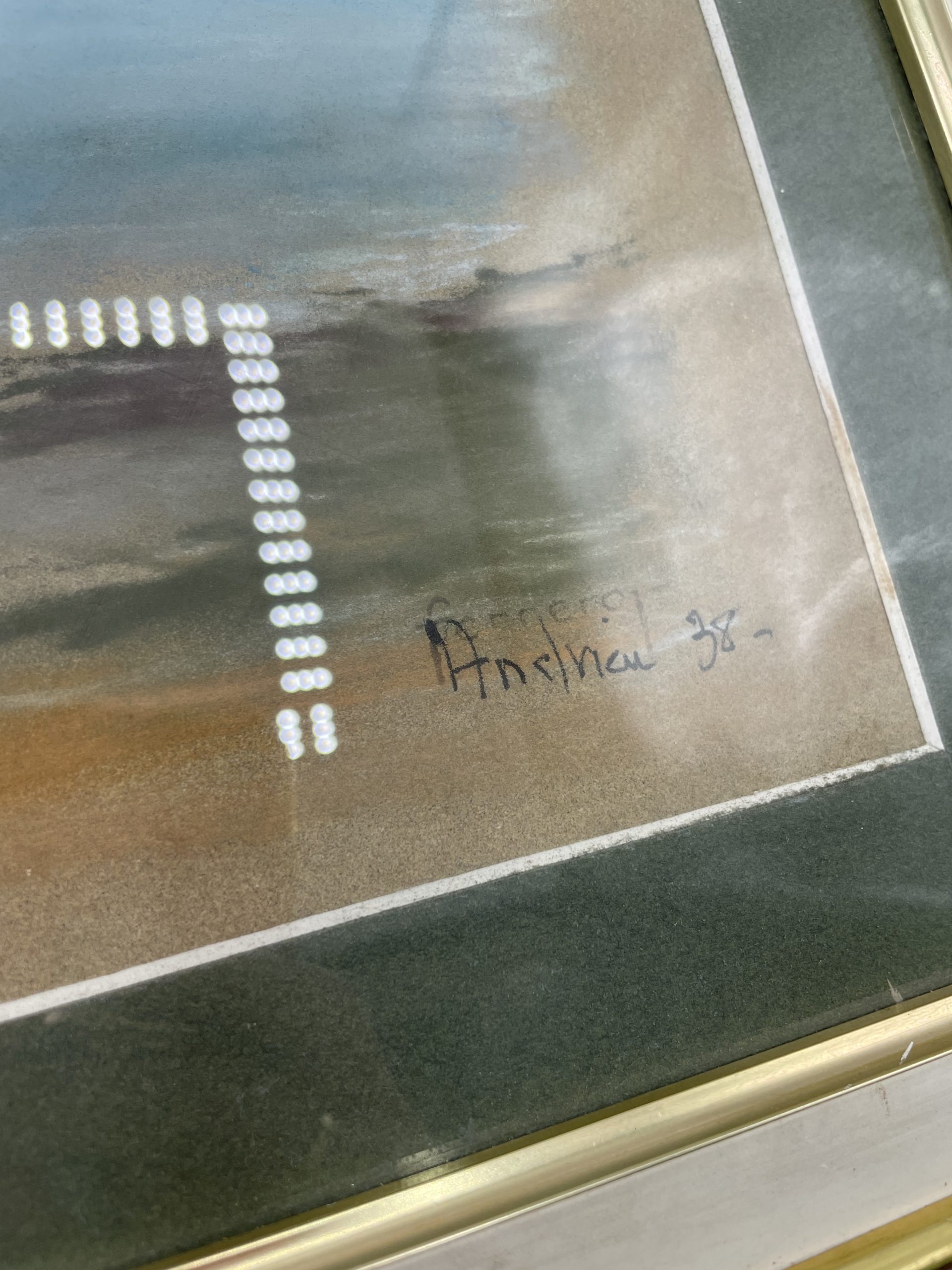 Tableau pastel aquarelle Mer calme paysage bateau 1938 – Image 5