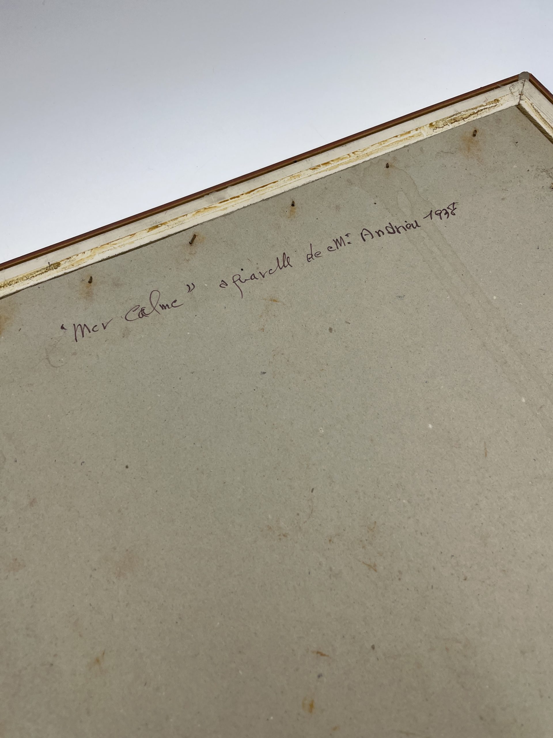 Tableau pastel aquarelle Mer calme paysage bateau 1938 – Image 8